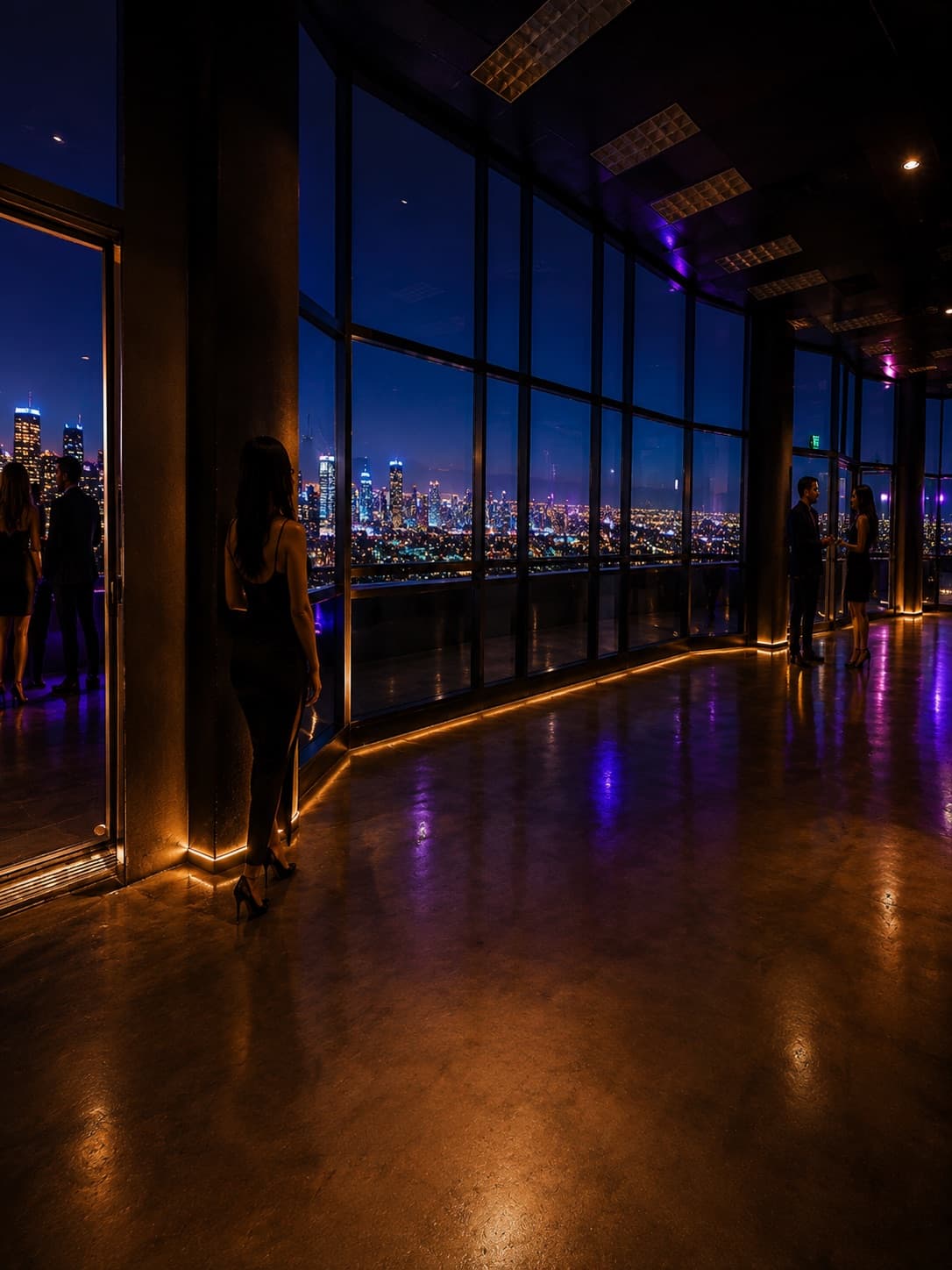 Floor-to-ceiling windows over the city